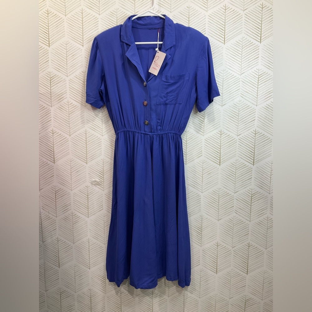 Raspberry Vintage Blue Button-Up Women's Dress
